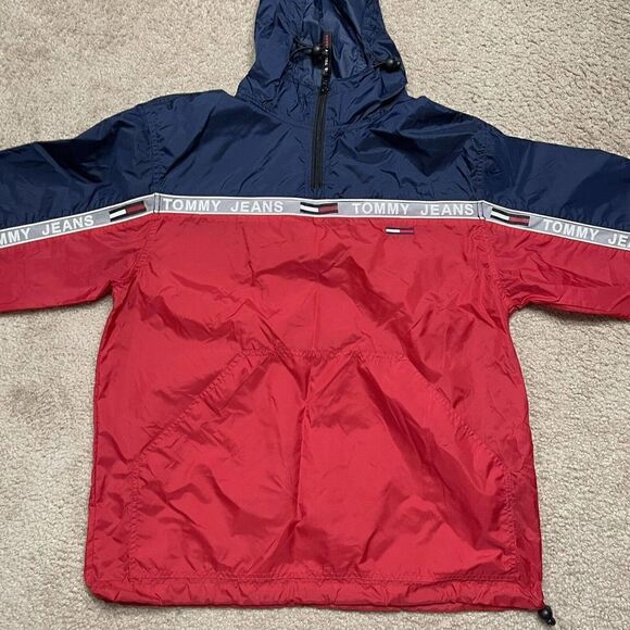 Mens Vintage Tommy Hilfiger Tommy Jeans Yellow Pullover Rain Windbreaker Size XL - Picture 2 of 10